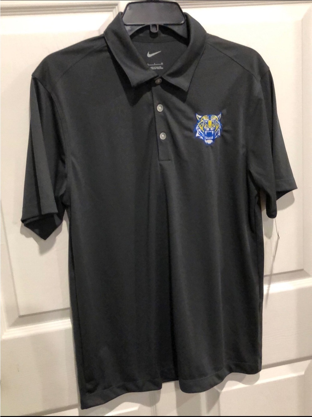 Nike Gray Polo with Blue and Yellow Tiger Crest